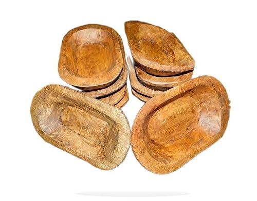 20 Carved Wooden Dough Bowl Primitive Wood Trencher Tray Rustic