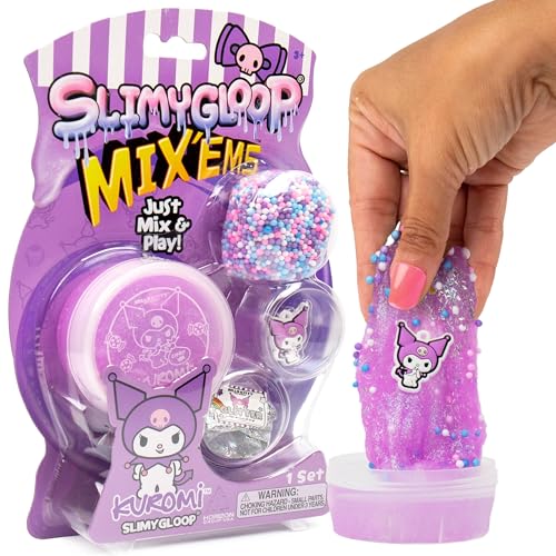 Kuromi SLIMYGLOOP Mix’EMS Slime, Collectible Charm with Fun Add-Ins, Hello Kitty and Pink Glitter Slime, Party Favors for Kids 8-12, Girls Toys Age 6-8, Sanrio Stuff