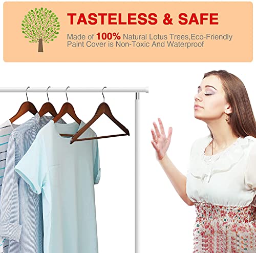 Image of Wooden Hanger Premium Wood with 360 Swivel Hook and Precisely Cut Notches for Dress Clothes, Coats, Jackets, Pants, Shirts, Skirts Hanger (Walnut Hanger, 12)