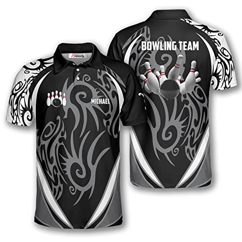 PRIMESTY Personalized Bowling Shirts for Men Custom Name and Team Name Bowling Polo Shirts Bowling Jerseys Size S-5XL