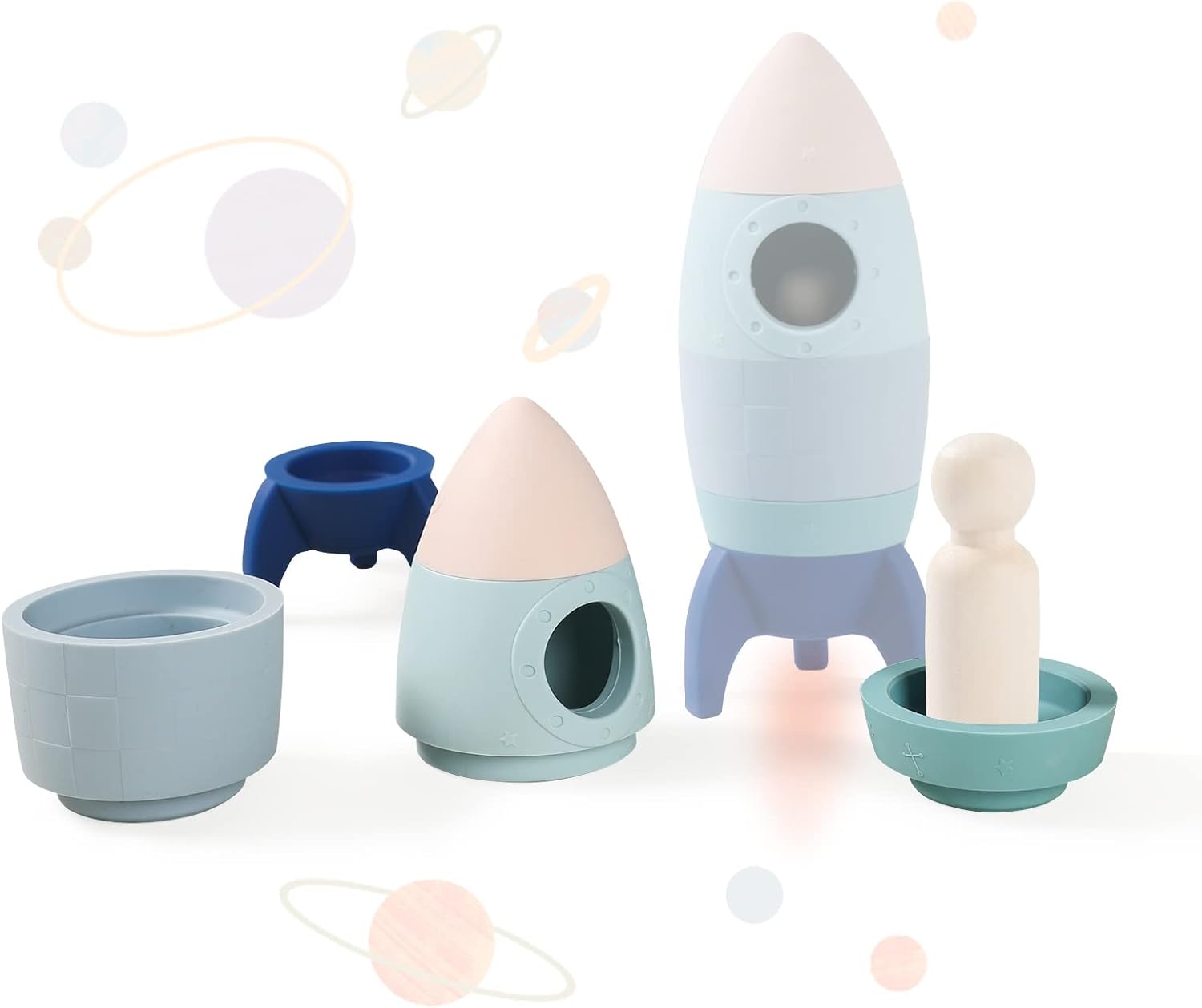 Silicone Rocket Stacking Toys for Toddlers with Wooden