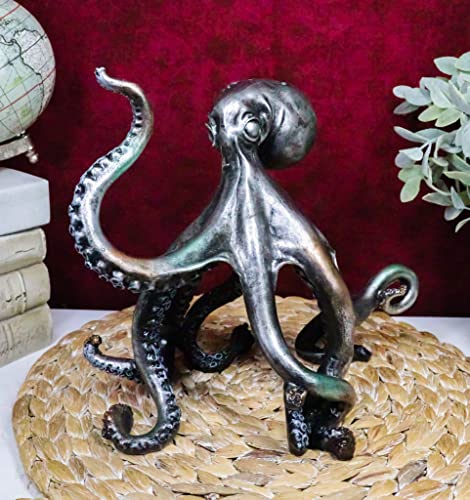 Estatua grande de pulpo náutico en resina con acabado metálico miniatura 2