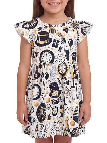 Image of Unique Baby Girls' Short Sleeve Everyday Printed Dresses for Kid and Toddler, Sizes 2T-12Y