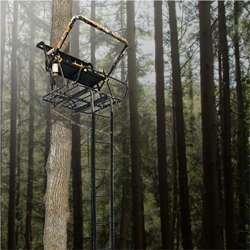 MUDDY 2-Person Nexus XTL Steel Ladder Tree Stand, 20 ft Tall, 500 lb Capacity - Heavy-Duty Hunting Treestand with Flex-Tek Seat, Footrest, Padded Shooting Rail, Cup Holders & Safety Hooks