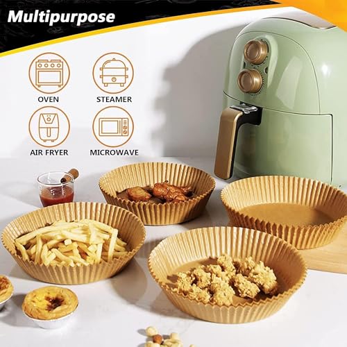 Image of 100 Pcs Air Fryer Paper Liners Round 16cm | Non-Stick Disposable Parchment Baking Paper | Oil-Proof & Heat-Resistant Food Grade Liners for Air Fryer, Oven, Microwave & Steaming