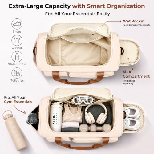 Image of FIORETTO Women's Gym Duffle Bag with Shoes Compartment, 30L Capacity, Ideal for Travel, Gym, Sports, Duffel, Weekender