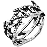 CRNXVDXO Hollow Jesus Crown of Thorns Ring for Men Women Punk Rock Vintage Retro Stainless Steel Vine Branch Lucky Pinky Rings Cocktail Party Jewelry (Silver & Black 01, 13)