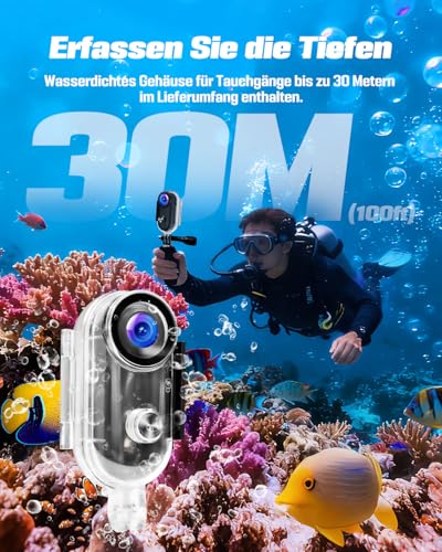 NNYYMH Action Camera 4K mit 64GB SD,BodyCam Körperkamera Mini Magnetische Freisprech POV Kamera mit um 360° Drehbarem Clip, 30M Wasserdichtes Gehäuse für Skifahren, Helmkamera, Vlog