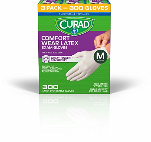 Curad - CURLT2R Comfort Wear Latex Exam Gloves, Medium (Pack of 300)
