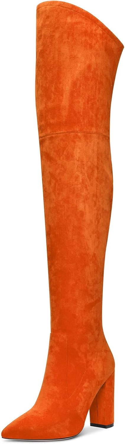 Aachcol Women Over Above The Knee Boots Chunky Block High Heel Pointed Toe Zipper 4 Inch