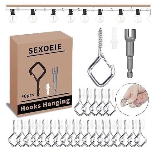 Sexoeie 65 PCS 304 Stainless Steel Eye Screw Hooks for Hanging Heavy Duty.Ceiling Hooks for Hanging Plants,Cup,Wind Chime,Bird Feeders, String Lights at Indoor&Outdoor