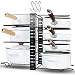 MOKARO Kitchen Pot Rack Organizer 8 Tiers Pans Racks for Cabinet Adjustable Pot Lid Holders with 3 DIY Methods Lengthened Metal Pots Storage Standing for Countertop - Black