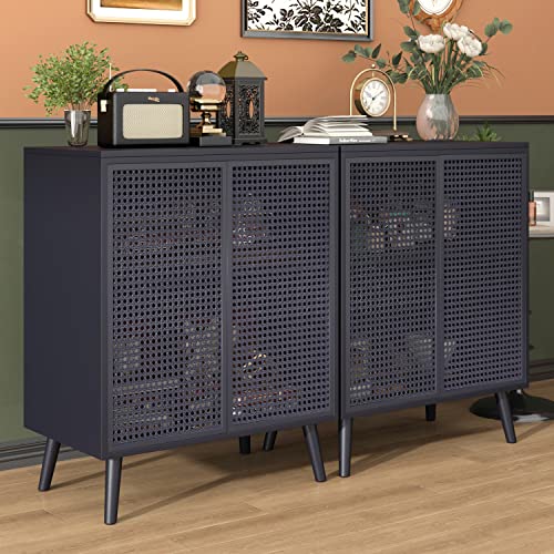 Jzxshd Buffet Cabinet, Metal Rattan Sideboard Buffet Cabinet Kitchen Storage Cabinet Accent Cabinet Modern Buffet Sideboard Cabinet 2 Doors For Kitchen Room Living Room Hallway, Black #TOP7