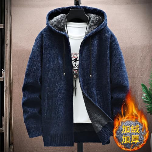 Mens Knitted Hooded Cardigan Slim Zip Up Sweater Coat Autumn Winter Casual Plus Velour Jumper3