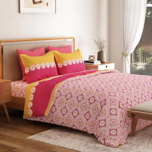 Image of Mytrident Bedsheet for Double Bed Queen Size |90 Inches x 100 Inches | Meadow Pink