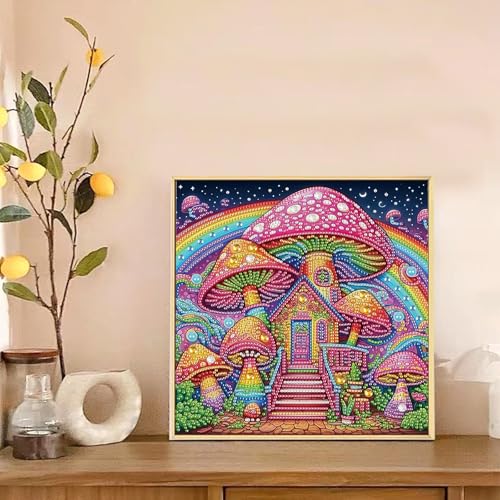 Image of AiYuanzsh Mushroom House Diamond Art Painting Kits for Adults, 5D Special Shape Diamond Art Kits for Beginners, Crystal Rhinestones Diamond Art Painting for Home Wall Decoration Gift 12x12 inch