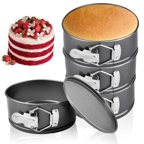 Akamino 4 Pcs 6 Inch Springform Pan,Non-Stick Carbon Steel Cheesecake Pans with Removable Bottom,Leakproof Round Baking Mold for Cake, Pizza, Quiches, Compatible with 3 Qt Instant Pot (Black)