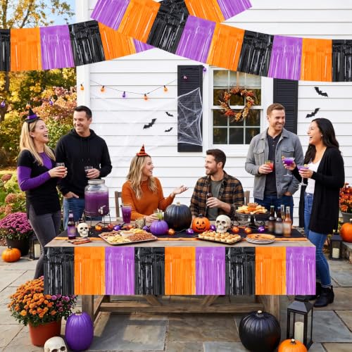 Image of BEISHIDA Macaron Black Orange Purple Foil Fringe Garland 30ft Tinsel Banner