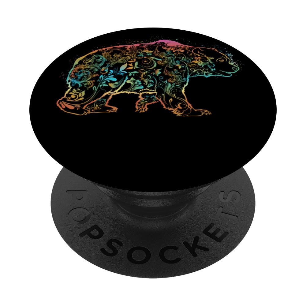 Bear Splash Nature Surreal Bear Brown Bear Mandala Wildernes PopSockets Swappable PopGrip, Black