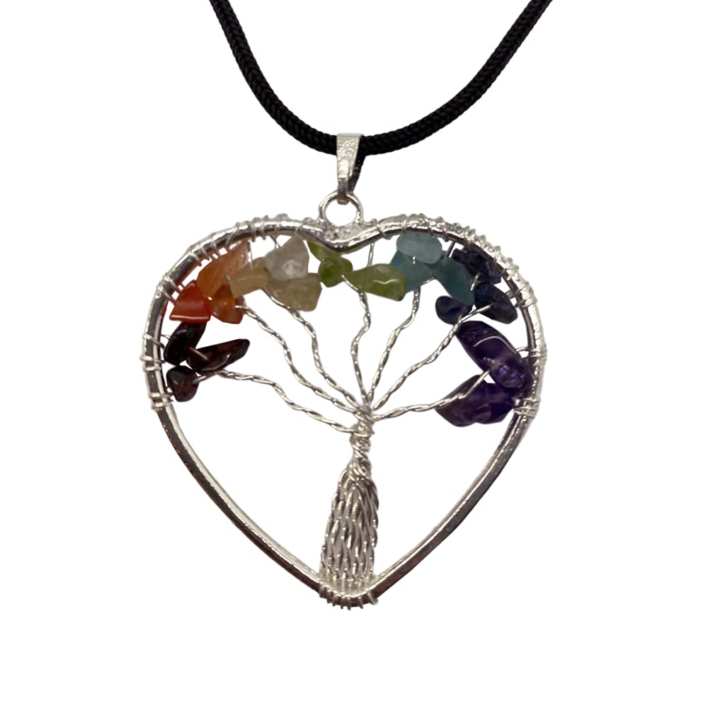 VIE Naturals Tree of Life Heart Pendant, 7 Chakra, 30mm, One