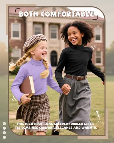 3 Pack Girls Turtleneck Long Sleeve Pullover T-Shirt Soft Warm Stretch Kids Basic Turtle Neck Tops for Girls3