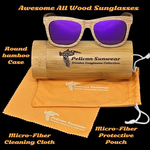 Image of Wood Sunglasses | Polarized | Vintage Wooden Frame | 100% UVA /UVB Protection | Bamboo Case | Men Women