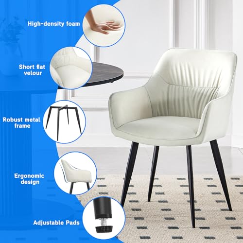 LONGTOO Dining Chairs Set of 4, Modern Upholstered Velvet Chairs with Backrest, Armrests, Metal Legs, for Kitchen, Living Room, Lounge, Bedroom, Beige - Image 5