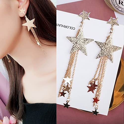 Meteor Star Pendant Tassel Earrings Long Dangle Drop Earrings Gold And Silver Lucky Star Dangle Earrings Lightweight Hypoallergenic Jewelry For Women Girls (Gold2) #TOP1