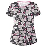 Blouse Medicale Femme Motif Uniforme Médical Tee Shirt Médicale Tunique de Travail Médicale 2 Poches Manches Courtes Impression Animale Col en V Pas Cher Grande Taille Vêtements de Travail