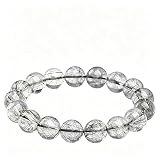 NIBHZ Pulsera de Cuarzo Rutilado Negro Natural (Cuentas Redondas)