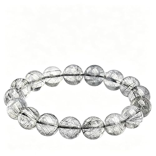 NIBHZ Pulsera de Cuarzo Rutilado Negro Natural (Cuentas Redondas)