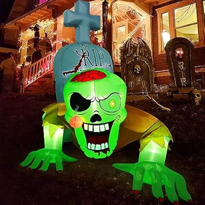 5,7 Fuß Aufblasbarer Halloween Zombie mit Grabstein & LED-Lichtern – Gruselige Garten-Dekoration für schaurige Nächte!