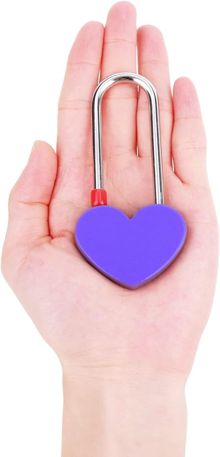 10PCS Purple Love Lock Heart Padlock,Aluminium Alloy Single Heart Lock for Lovers Couple Friends,Anniversary,Travel,Gift,Bridge (No Key) (Purple, Aluminium)