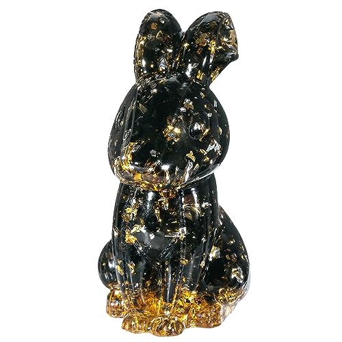 mookaitedecor Black Obsidian Crystal Rabbit Figurine Ornament Home Good Luck Decor