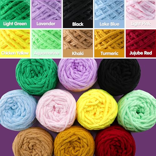 Image of 2 Skeins Chunky Chenille Yarn for Crocheting - Baby Blanket Yarn for Crochet Amigurumi Home Decor, Soft Thick Yarns for Beginners Hand Knitting 74 Yds 3.5 Oz Each Skein(Chicken Yellow)