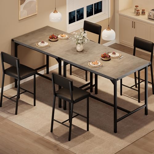 GarveeHome Dining Table Set for 2 w/Corner Protecto, Dining Room Table Set with Footrest & Backrest, Counter Height Table with 2 Upholstered Bar Stools, for Apartment, Pub, Rustic Gray by GarveeHome - Used condition - Image 5