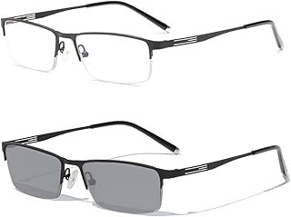 laureles Photochromic Reading Glasses for Men Business Square Metal Half Frame Sun Photochromic Lens Readers (Black, 2.75, multiplier_x)