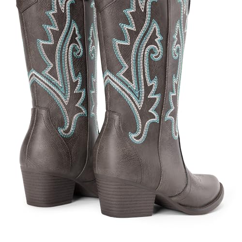 DREAM PAIRS Women's Cowboy Cowgirl Boots Embroidered Pointed Toe Low Heel Western Mid Calf Boot for Theme Party Country Concert,Size 11,Dark Brown,DWUMMB2503