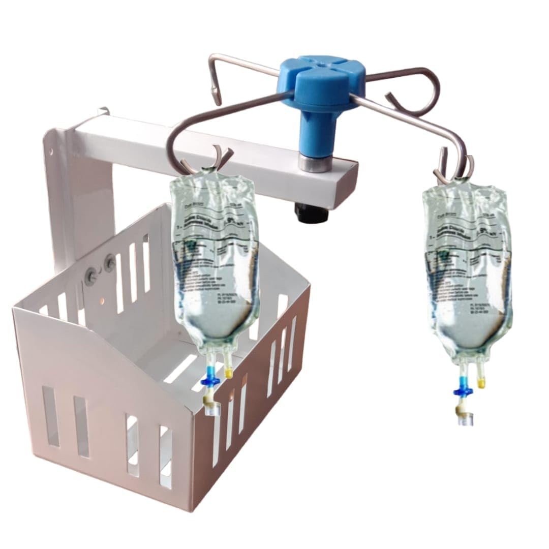 MERU ENGINEERS Saline Stand Wall Mount 2 Hook for Hospital, ICU, Clinics, Labs, Homes IV Saline Bags Saline Stand Wall Mount Saline Stand (Saline Stand 4 Hook with Basket Pack of 1)-image-35