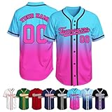 Custom Baseball Jersey Button Down Personalized Stitched or Printed Team Name Number Baseball Shirt Sports Uniform Gifts for Men Women Youth Boy Blue-Pink