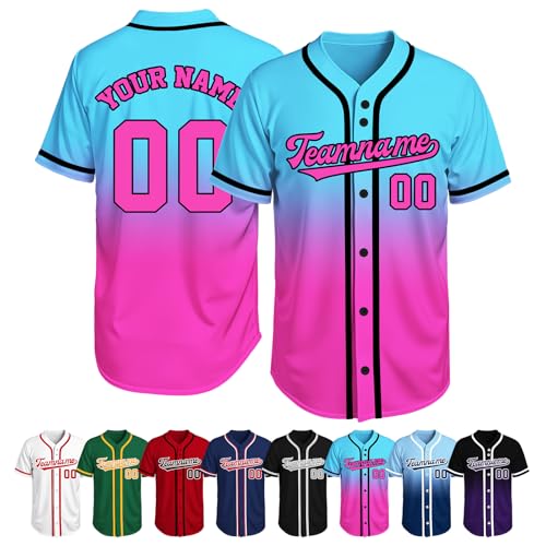 Custom Baseball Jersey Button Down Personalized Stitched or Printed Team Name Number Baseball Shirt...