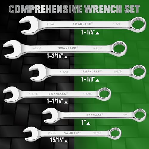 Image of SAE Wrench Set, Large Wrench Set, 6-Piece 15 /16″, 1 inch, 1-1 /16 inch, 1-1 /8 inch, 1-3 /16 inch, 1-1 /4 inch Long Big Box End Wrenches Tools Set with Rolling Pouch, 12 Point Combination Wrenches Sets