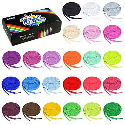 Auihiay 24 Pairs 1.2 Flat Colored Shoelaces Shoestrings for Sneakers Skate Shoes Sport Shoes Boots Cover