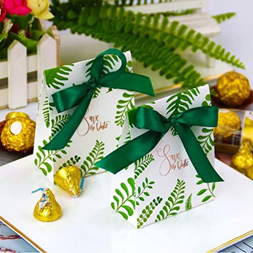 Allbusky 50PCS Paper Candy Boxes, Sweet Wedding Favour Boxes, Party Gift Bags, Creative Paper Treat Boxes, Mori Party Packs Party Decorations, Green Leaves, 8 x 4 x 10cm