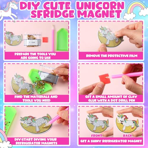 Pintura de diamantes 5D de unicornio arcoíris en juego de imanes de strass 5