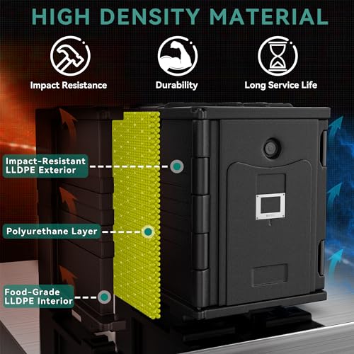 YITAHOME Insulated Food Pan Carrier, 95 Qt LLDPE Hot Box for Catering w/Stainless Steel Pan, Catering Food Warmer with Swivel Casters for 5 Full-Size Pans, Stackable Design for Restaurant Gathering