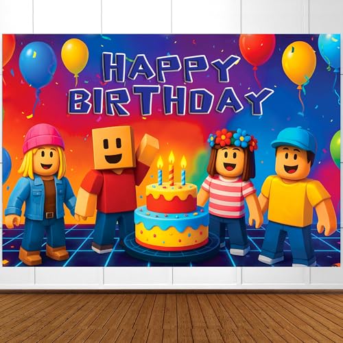 Image of Video Game Birthday Decorations Happy Birthday Banner for Boys 6x4ft Pixel Backdrop Villager Gaming Birthday Party Decorations Video Game Backdrop for Kids Miner Boys Birthday Party Decorations