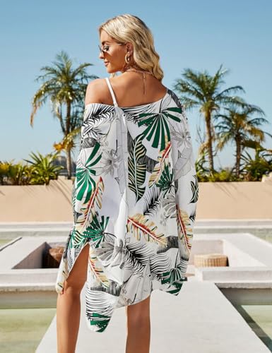 Womens Tropical Leaf Print Kimono Cover Up Lightweight Beach Cardigan for Swimsuit Pool Holiday4