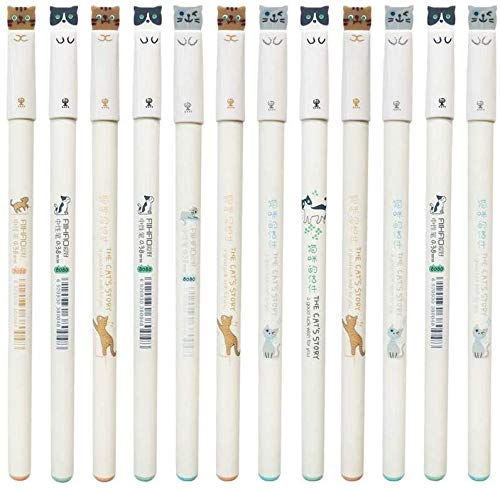 sencoo12 pack Black Gel Ink Pens Cute Cat Pens 0.38mm Kawaii Students Gift School Prize Boy and Girl Birthday Present