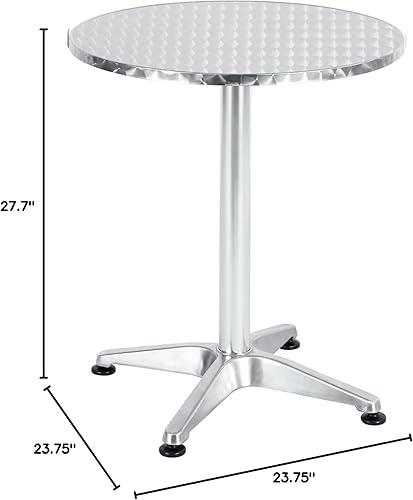 Miniatura 3 de BTEXPERT Mesa de restaurante plateada de 23.75 pulgadas para interiores y exteriores, muebles de aluminio de acero inoxidable con base, 23.75